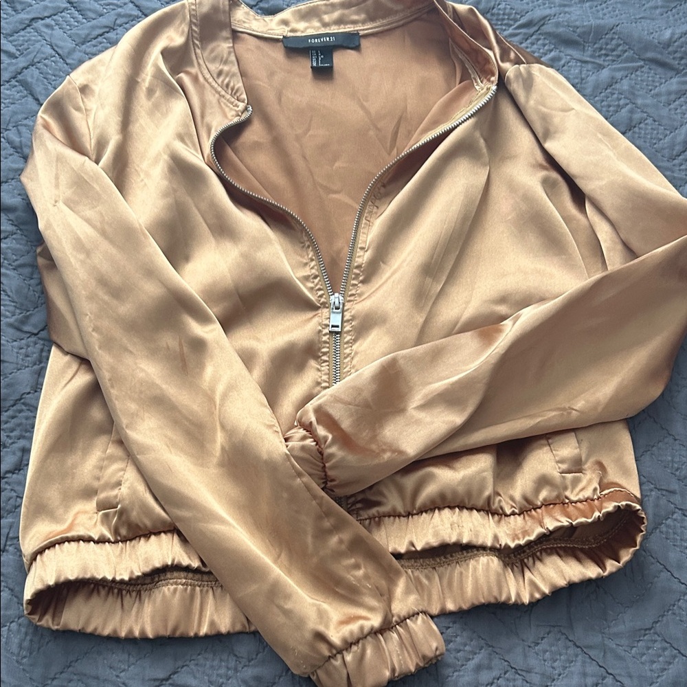 Forever 21 Shiny Gold Bomber Jacket